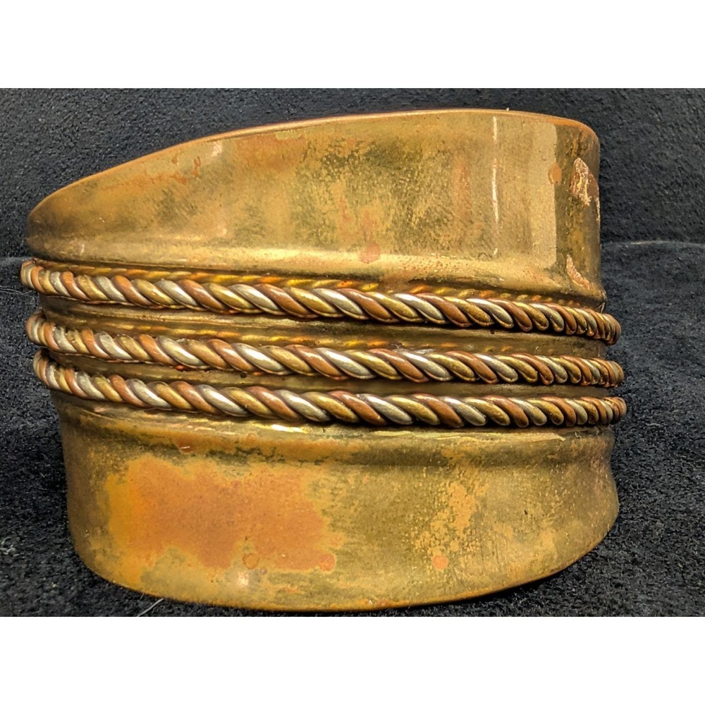 Vintage Brass Copper Twisted Strands Cuff Bracelet Boho